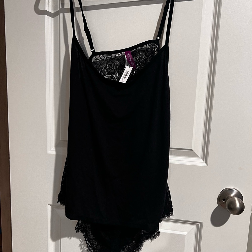 Adore Me Black Lace Trim Slip Chemise